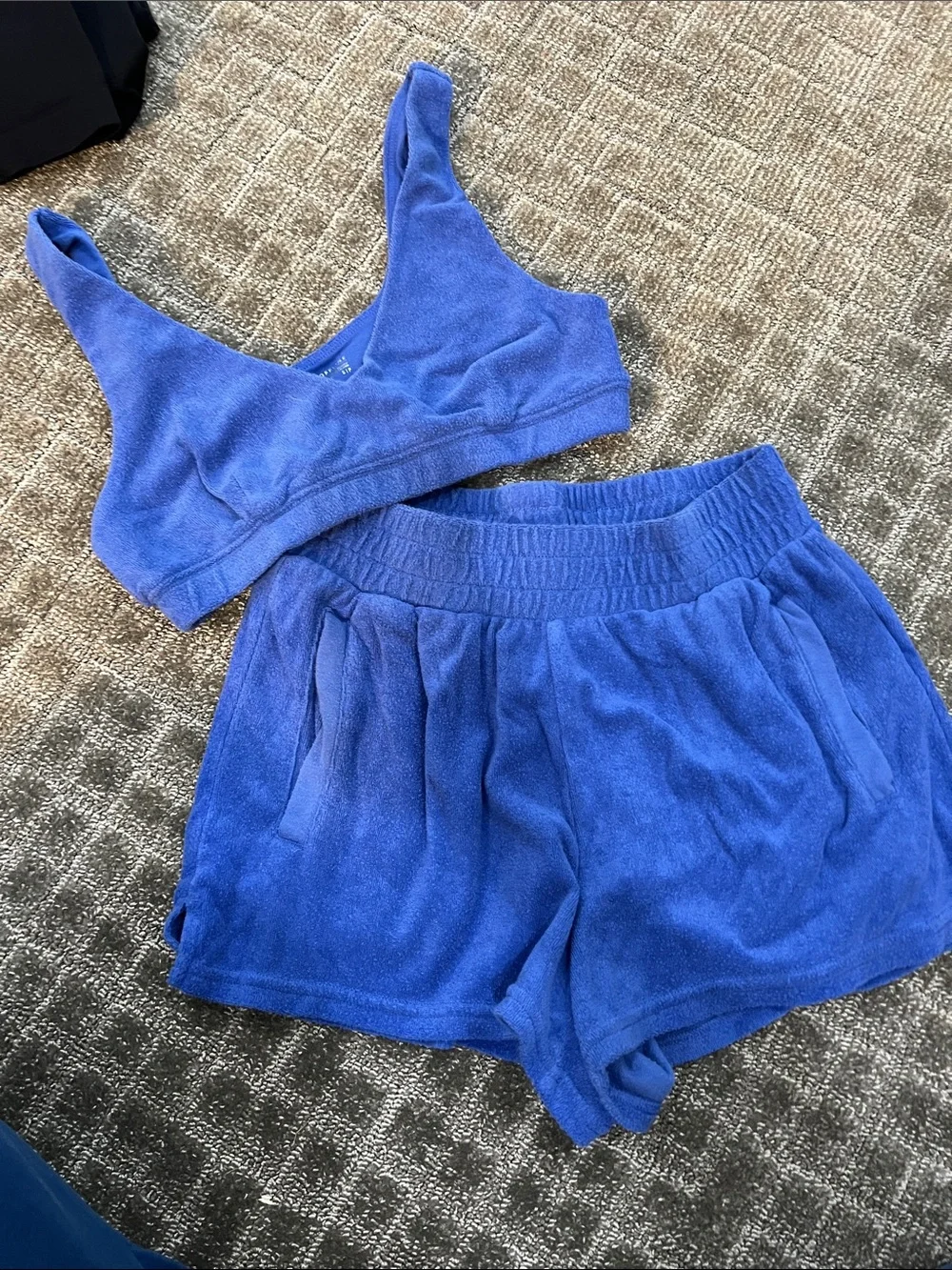 Cozy Terry Bralette & Elastic Waist Shorts Set — Royal Blue - Picture 1 of 3